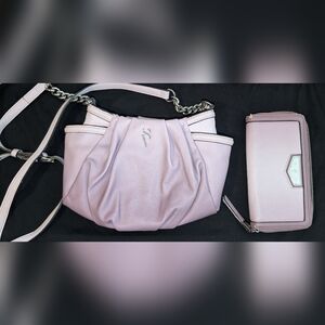 Vera Wang Light Pink Pleated Shoulder Bag with Chain Strap
